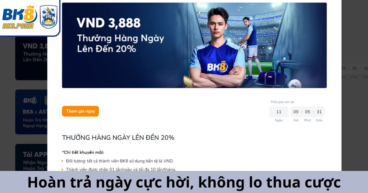 BK8 Hoàn trả ngày cực hời, không lo thua cược