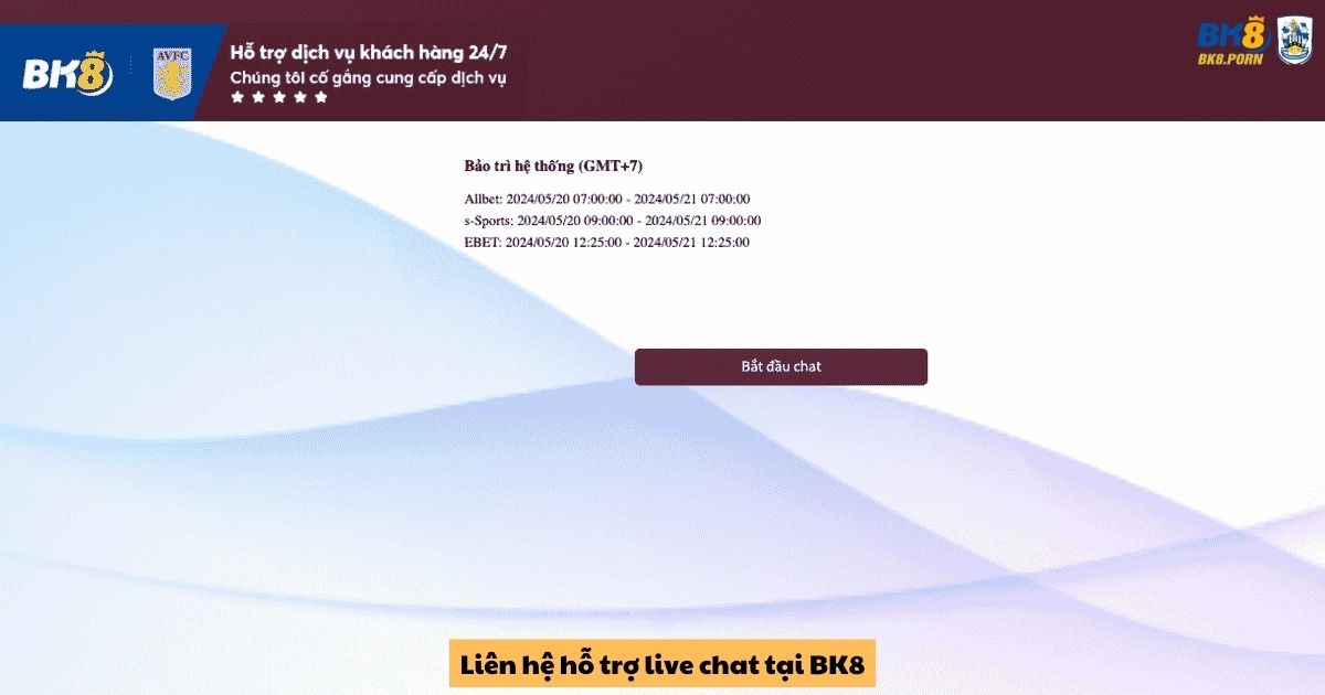 Liên hệ hỗ trợ live chat tại BK8