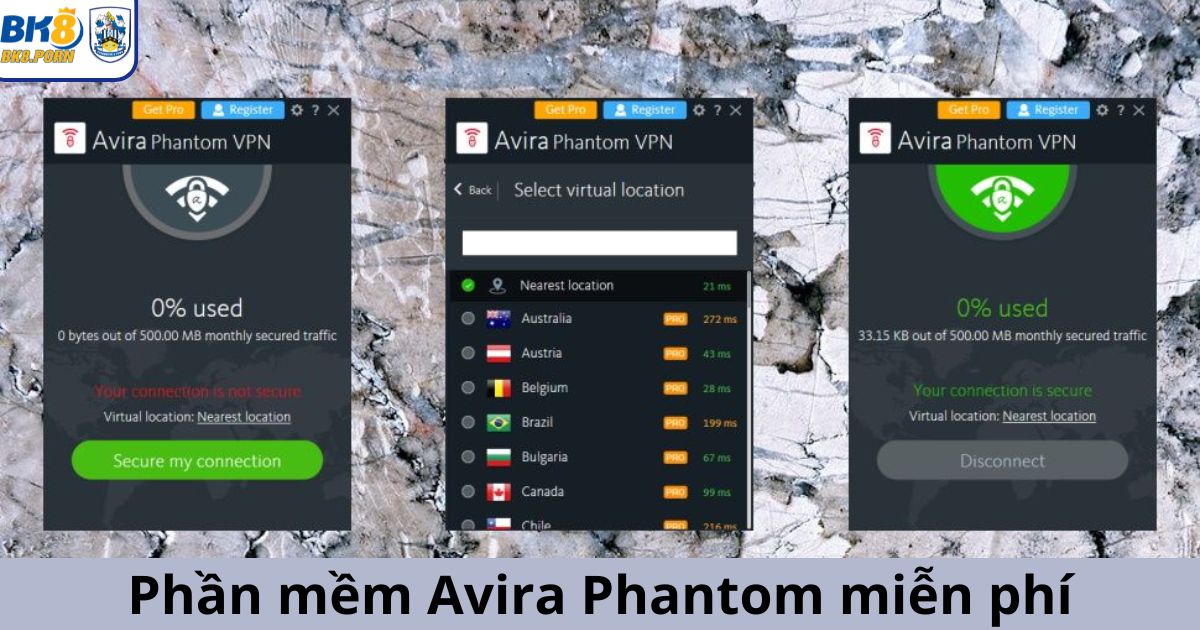 Avira Phantom - Phần mềm VPN miễn phí để chơi BK8 hàng đầu
