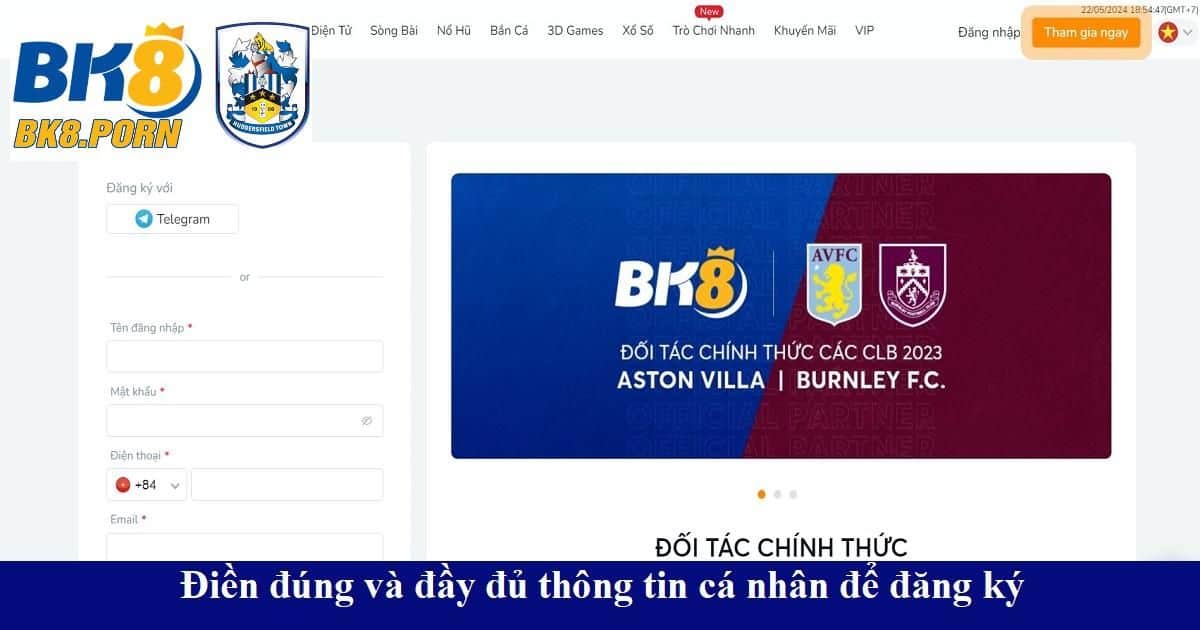 Điền đúng và đầy đủ thông tin cá nhân để đăng ký BK8