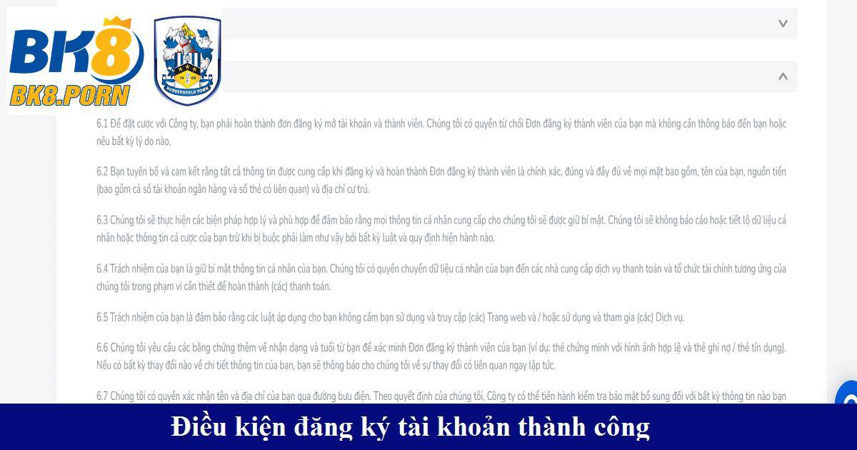 Điều kiện đăng ký tài khoản BK8 thành công